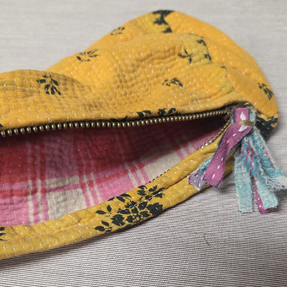 #38 Yellow Floral Kantha Pouch - Picture 2 of 2